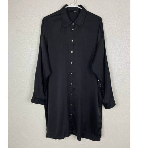 Black Tape Dress Tunic Shirt Black Button Front Long Sleeve Extra Large XL 16 - Picture 4 of 15